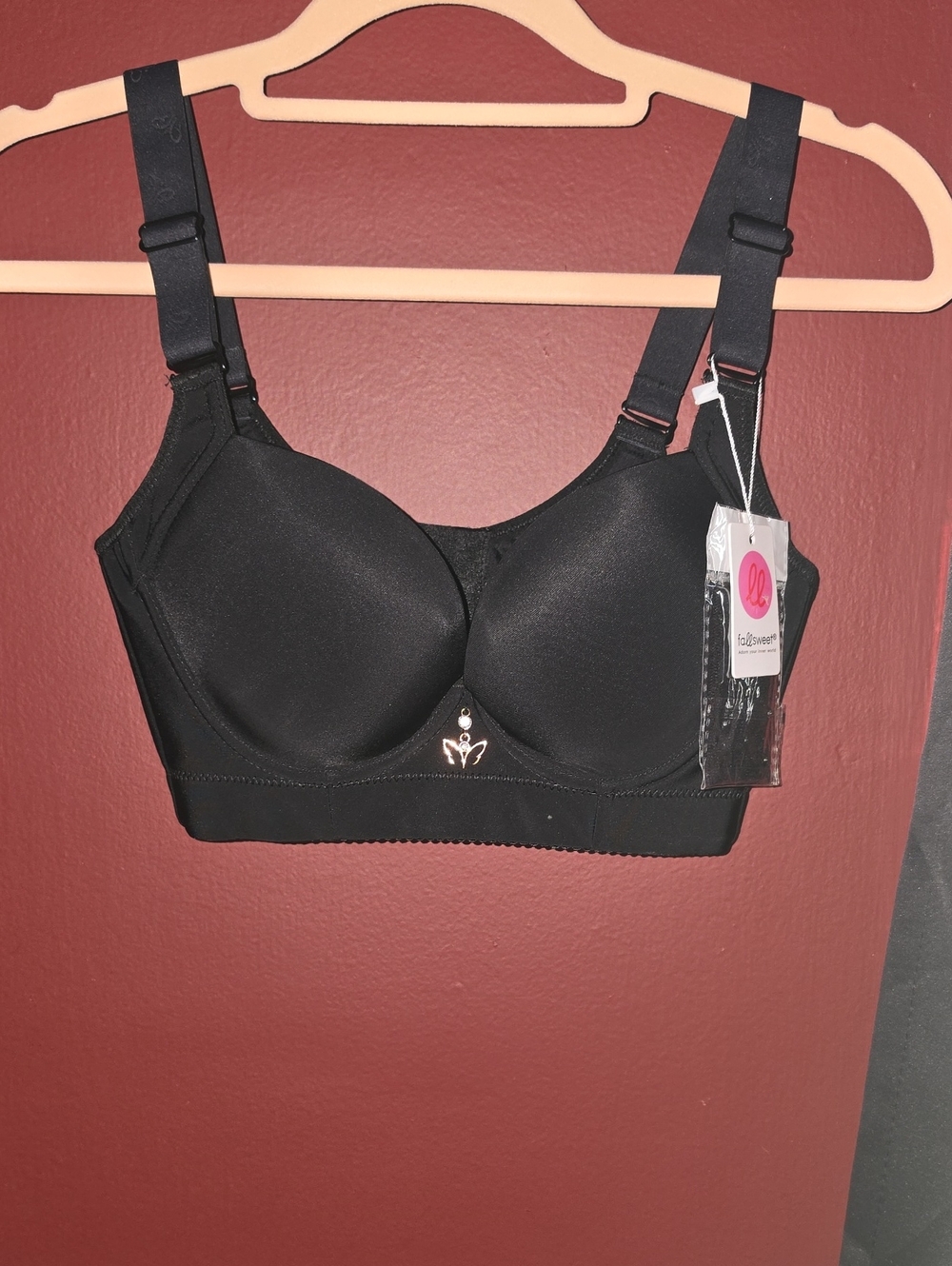 fallsweet Padded Push-Up Bra with Center Charm Black 34A